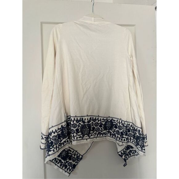 Lucky Brand Open Front Cardigan 100% Cotton Blue White Floral Waterfall  Small - Picture 4 of 6